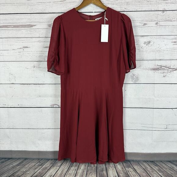 Reformation Dress Womens 12 Red Gracie Sheer Lined Zip Keyhole Back Chiffon - Picture 1 of 12